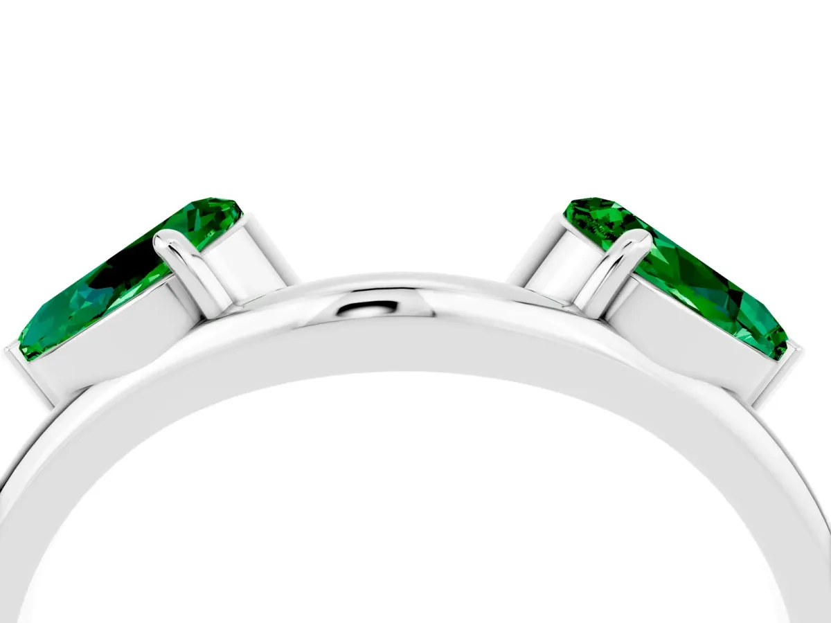 Two-Stone Pear Emerald Bypass Ring with Prong Setting White gold