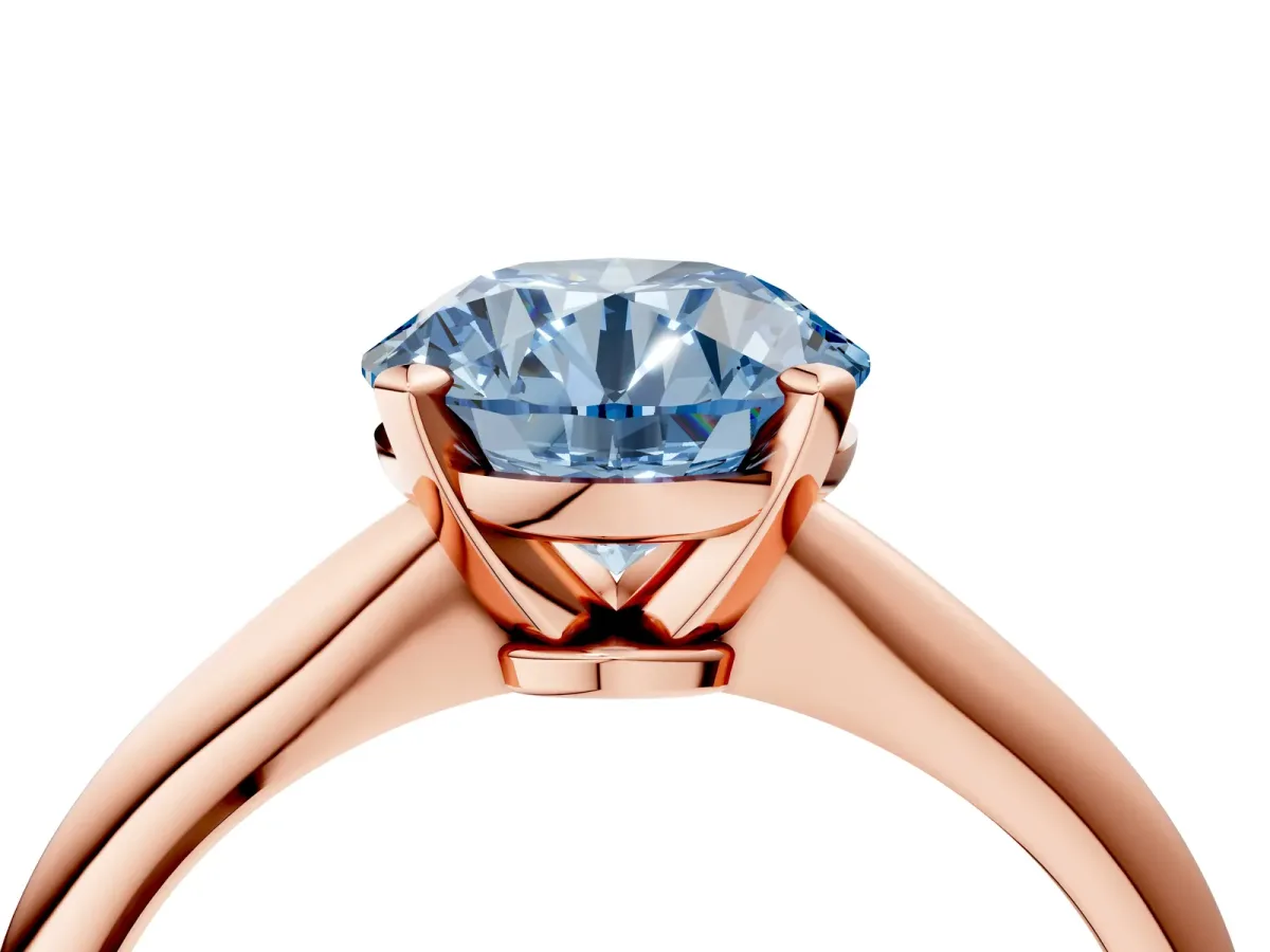 Fancy Blue Round Cut Diamond Solitaire Engagement Ring with Classic Band and Four-Prong Setting Rose gold