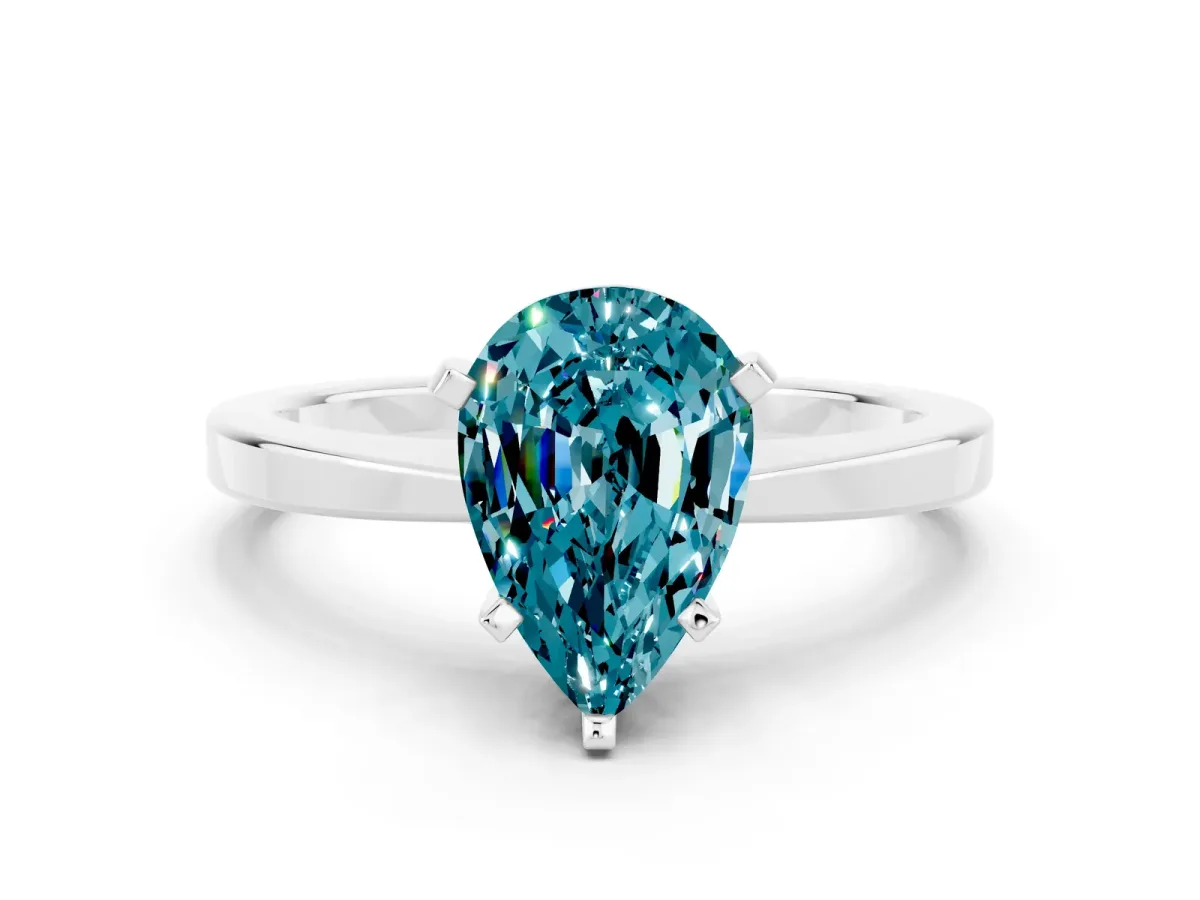 Pear Cut Blue Topaz Solitaire Engagement Ring with Classic Band and Four-Prong Setting Silver