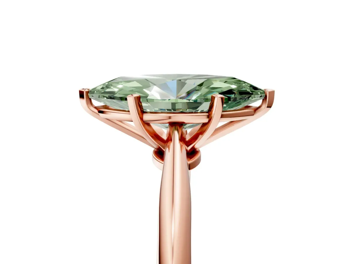 Fancy Green Marquise Cut Diamond Solitaire Engagement Ring with Classic Band and Four-Prong Setting Rose gold