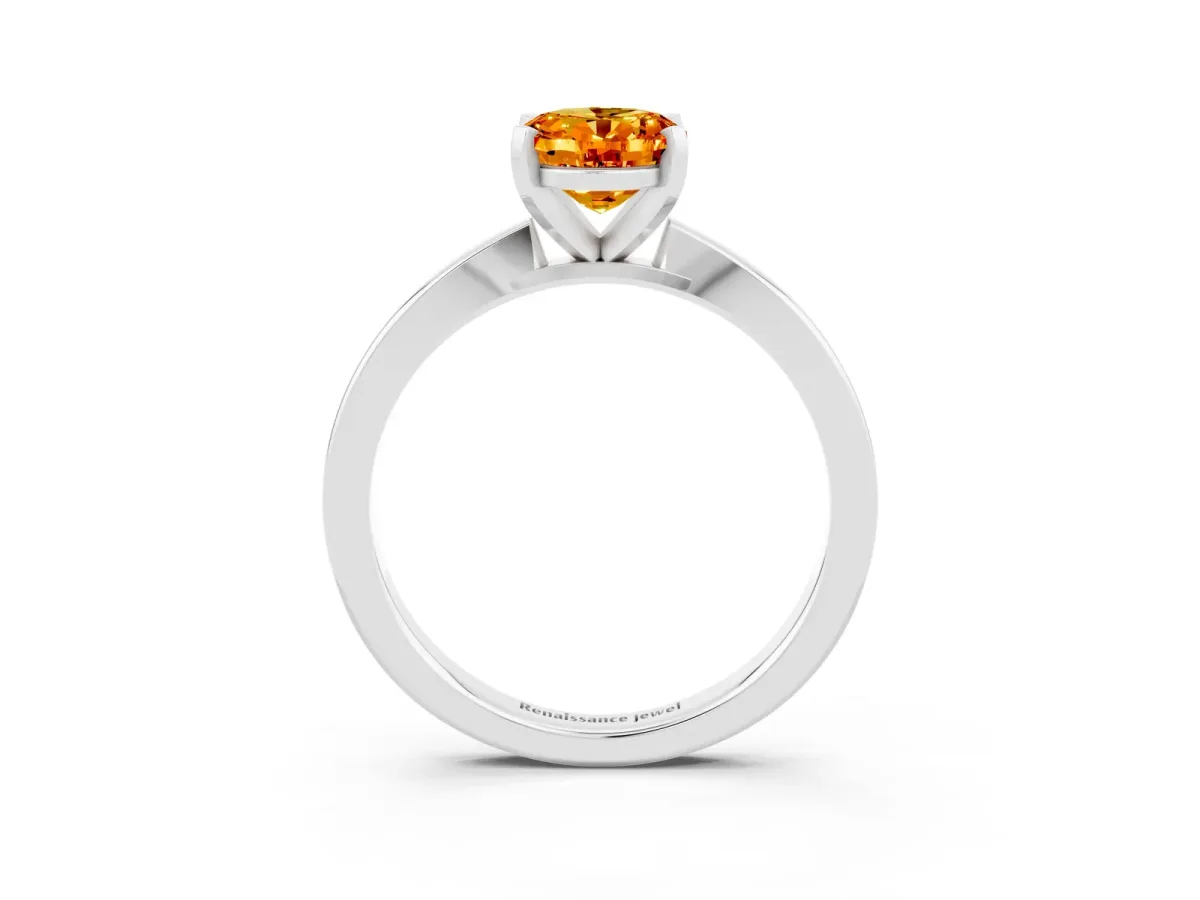 Oval Cut Citrine Solitaire Engagement Ring with Classic Band and Four-Prong Setting Silver