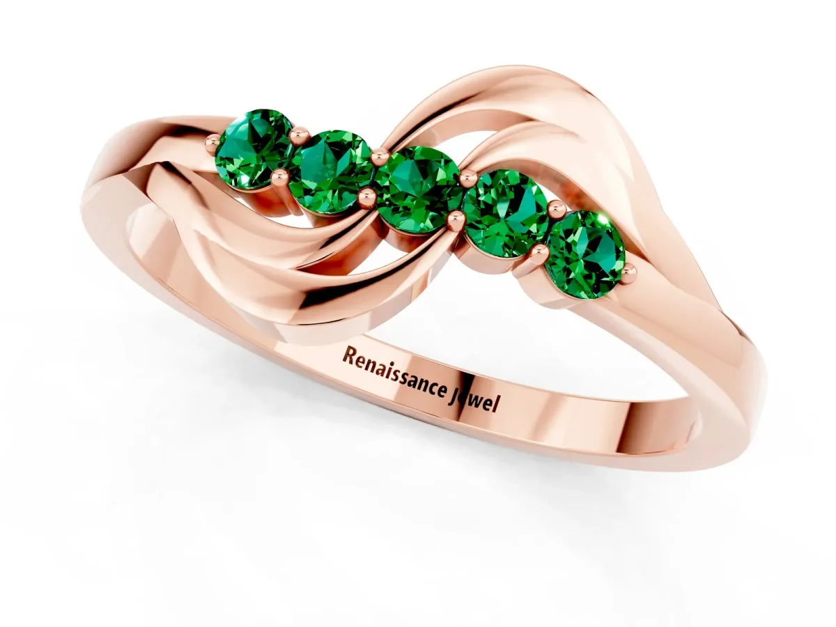 Five-Stone Round Emerald Crossover Band with Prong Setting Rose gold
