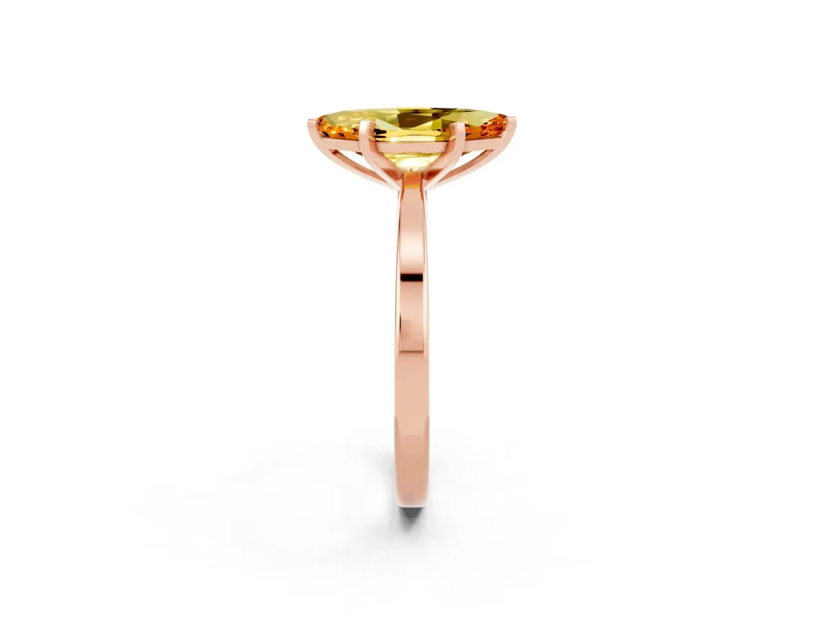 Marquise Cut Citrine Solitaire Engagement Ring with Classic Band and Four-Prong Setting Rose gold
