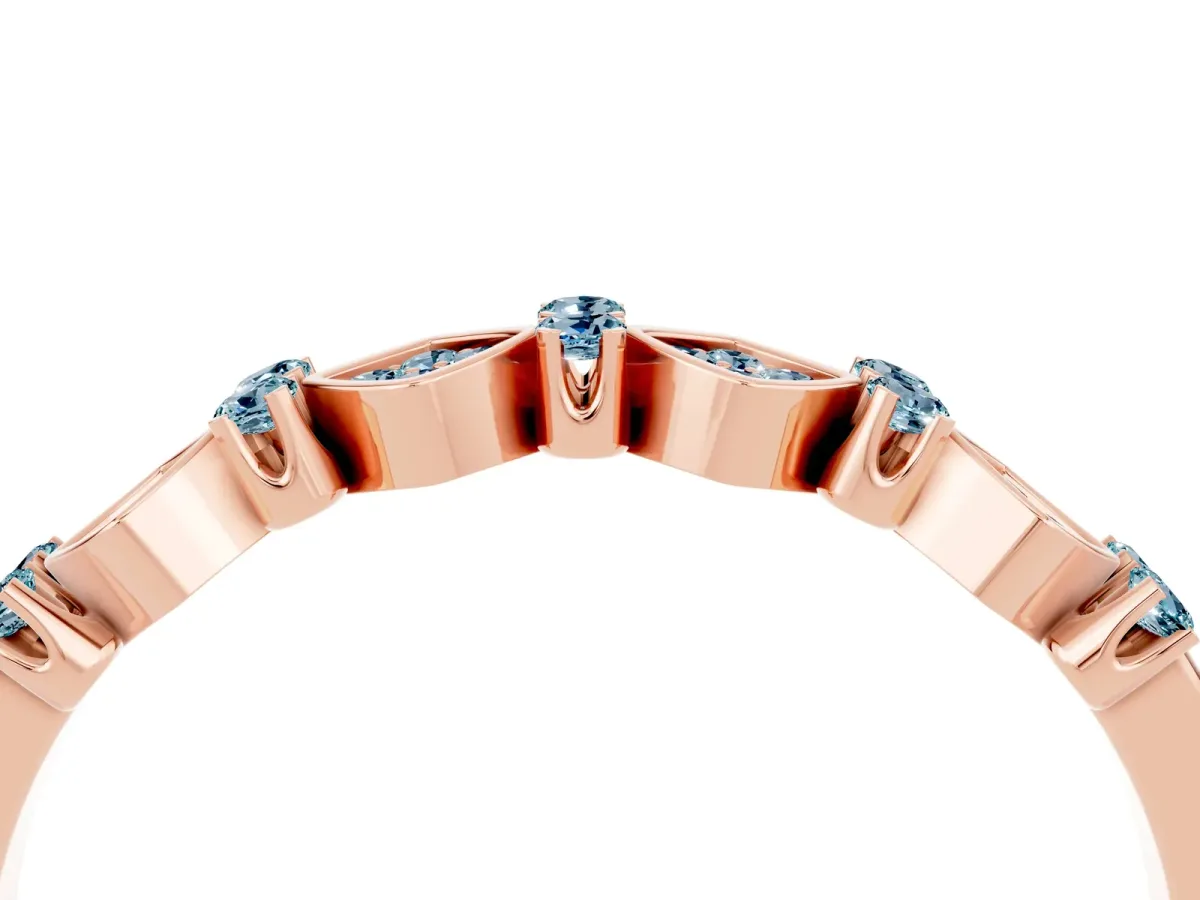 Pavé Cushion Aquamarine Cluster Eternity Band with Prong Setting Rose gold