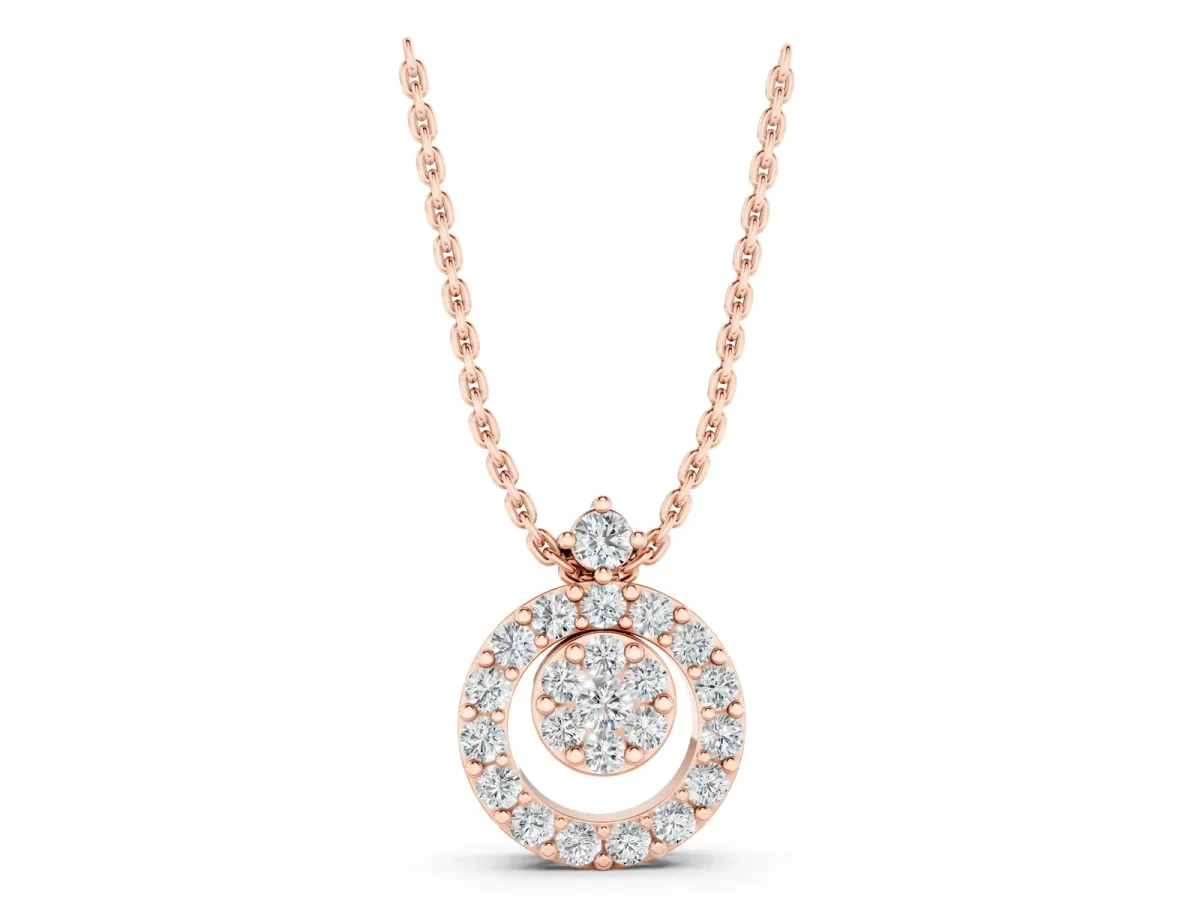 Round Halo Pavé Diamond Pendant with Four-Prong Setting Rose gold