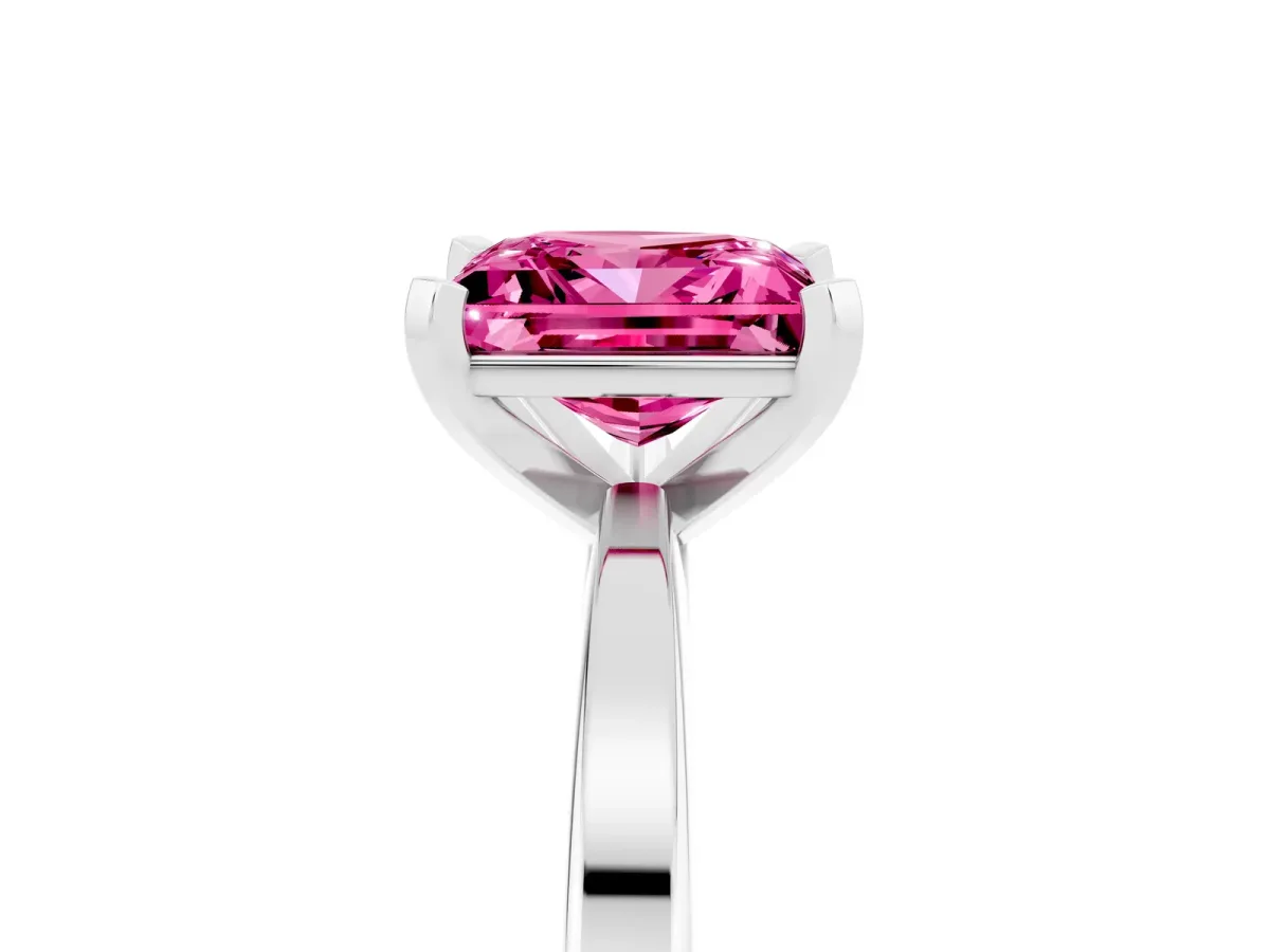 Princess Cut Pink Sapphire Solitaire Engagement Ring with Classic Band and Four-Prong Setting Silver