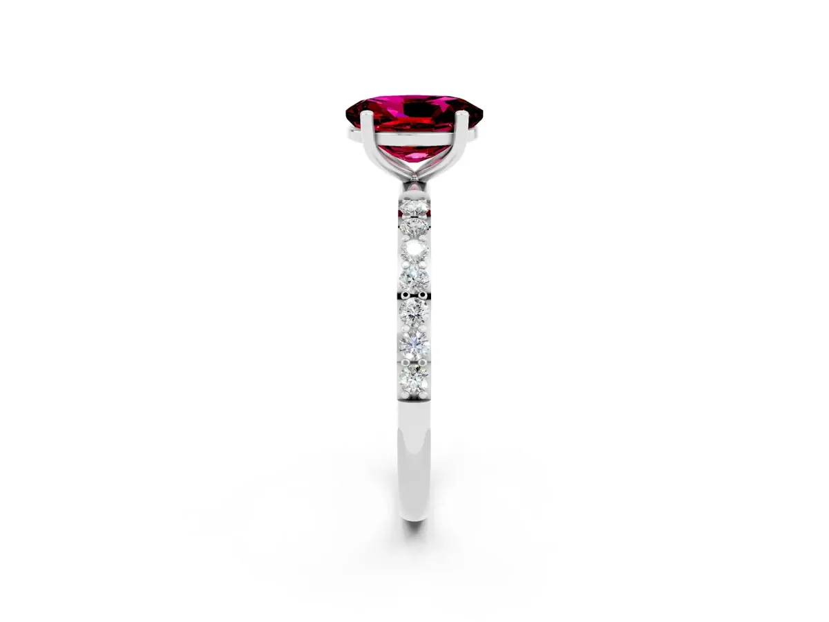 Oval Cut Garnet Solitaire Ring with Round Pavé Band and Prong Setting Platinum
