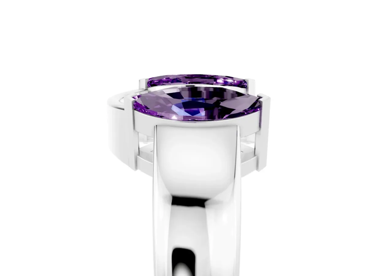 Marquise Amethyst Open Band Ring with Tension Setting Platinum