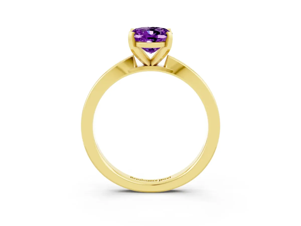 Oval Cut Amethyst Solitaire Engagement Ring with Classic Band and Four-Prong Setting Yellow gold
