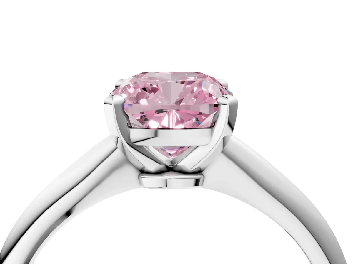 Fancy Pink Cushion Cut Diamond Solitaire Engagement Ring with Classic Band and Four-Prong Setting Silver