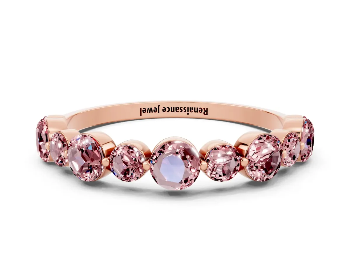 Round Morganite Scalloped Prong Set Eternity Band Rose gold