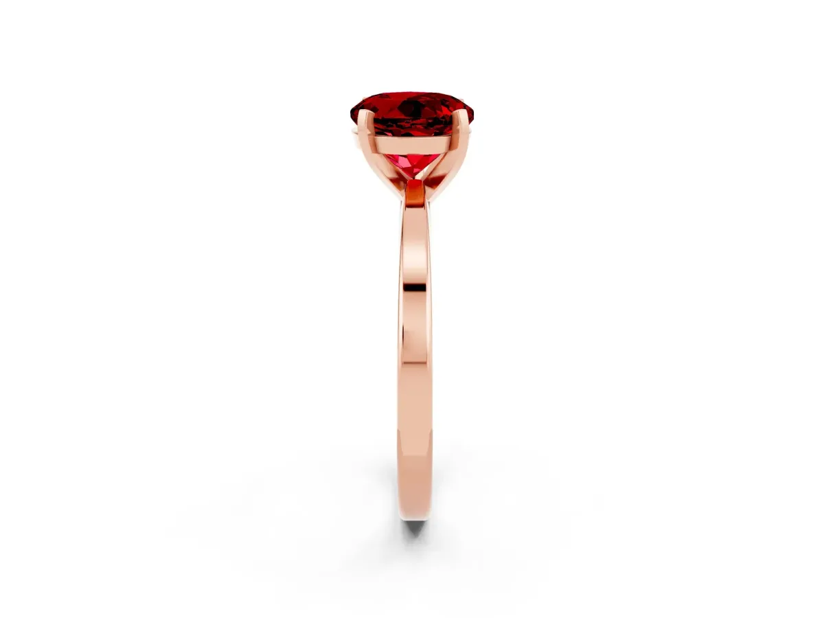 Round Cut Ruby Solitaire Engagement Ring with Classic Band and Four-Prong Setting Rose gold