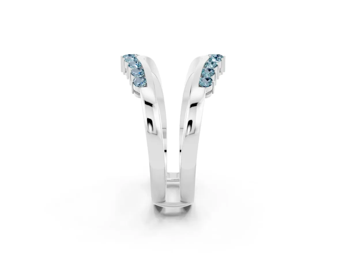 Round Aquamarine Chevron Contour Band with Prong Setting Silver
