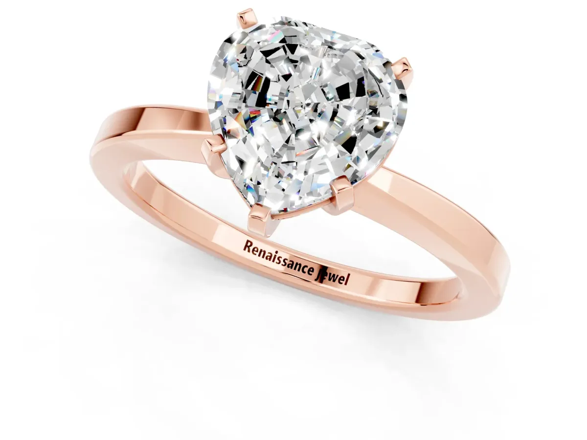 Heart Cut Moissanite Solitaire Engagement Ring with Classic Band and Four-Prong Setting Rose gold