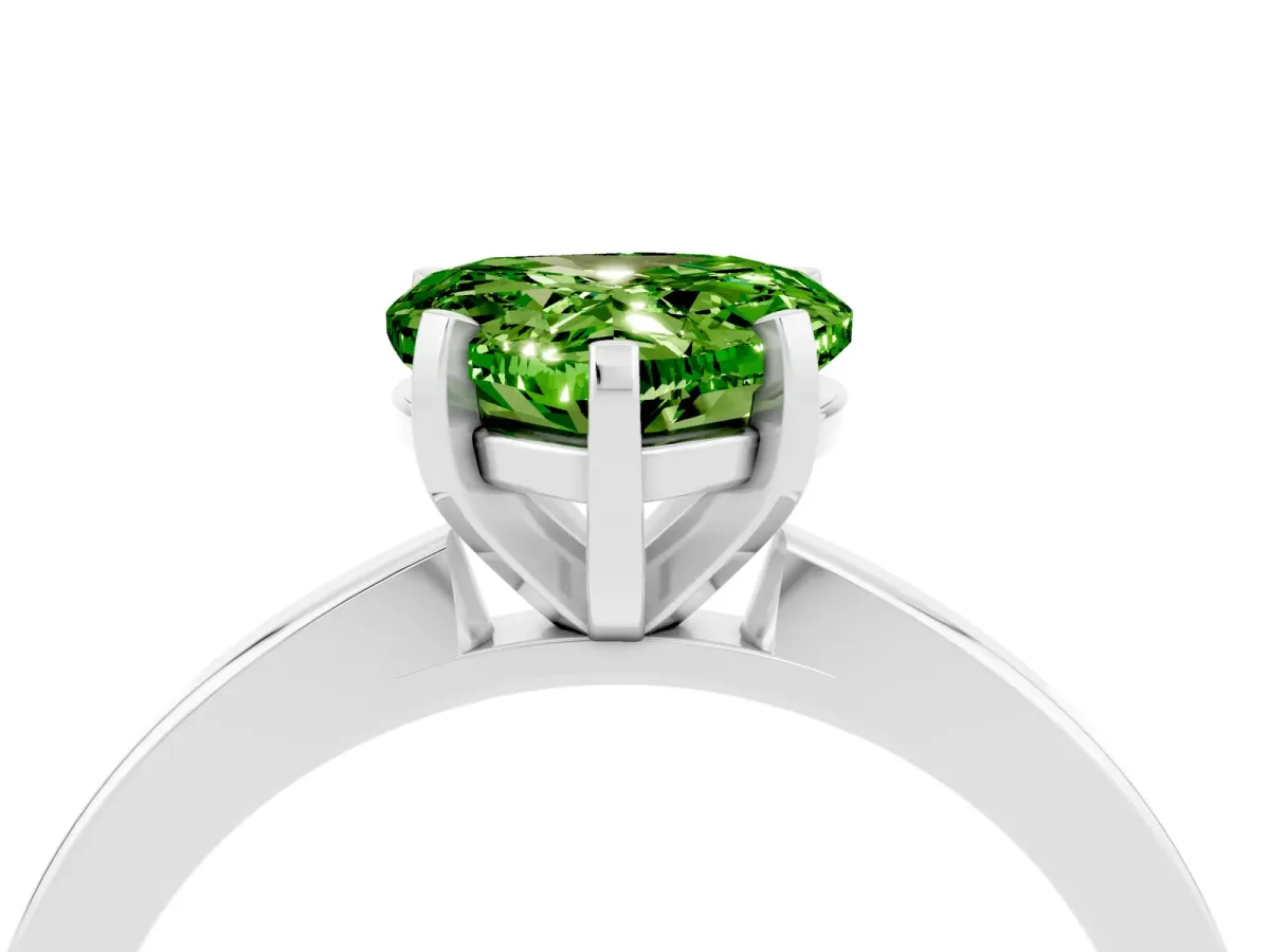 Heart Cut Peridot Solitaire Engagement Ring with Classic Band and Four-Prong Setting Platinum