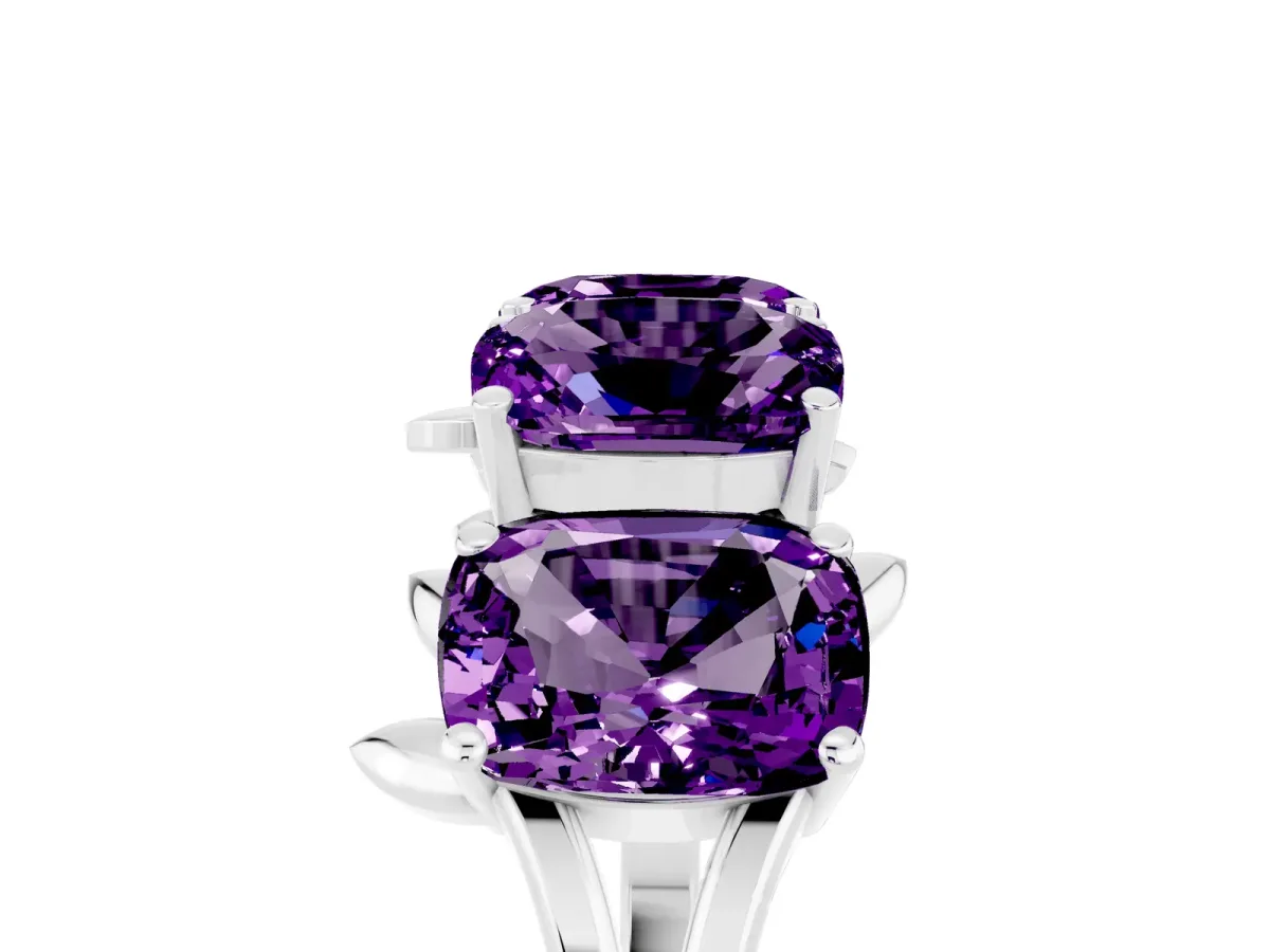 Four-Stone Elongated Cushion Amethyst Band with Nature-Inspired Prong Setting Platinum
