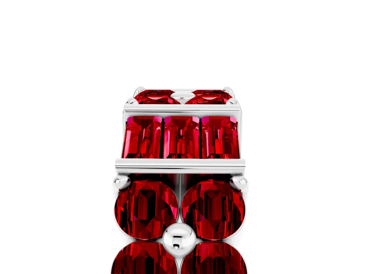 Channel Set Round and Baguette Ruby Anniversary Band with Prong Setting Silver