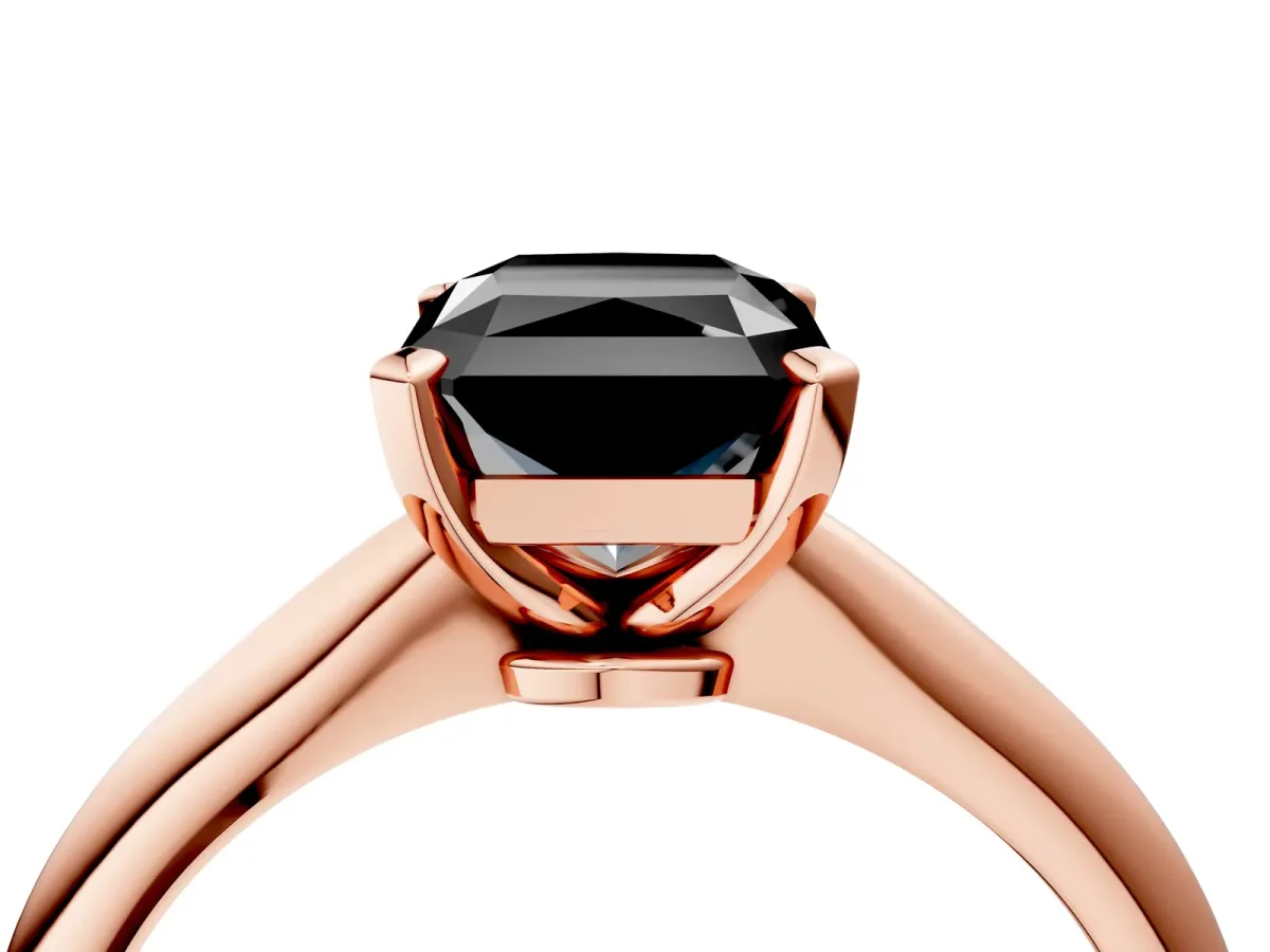 Fancy Black Radiant Cut Diamond Solitaire Engagement Ring with Classic Band and Four-Prong Setting Rose gold