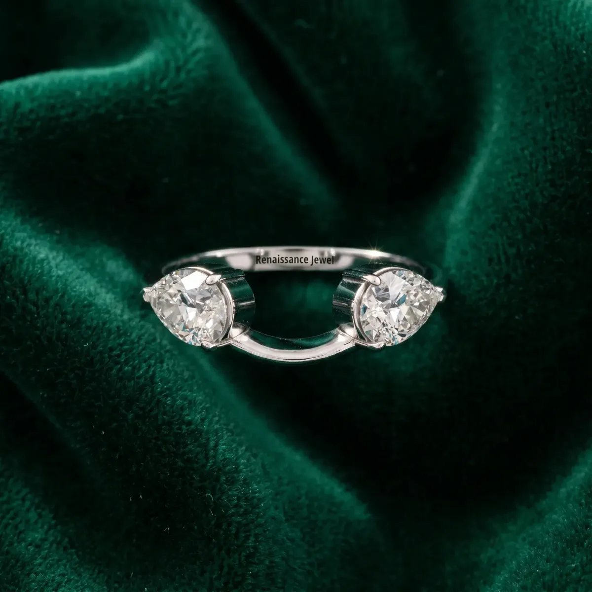 Two-Stone Pear Diamond Bypass Ring with Prong Setting White gold