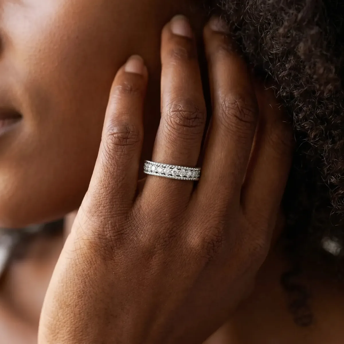Channel Set Round Diamond Milgrain Edge Band White gold