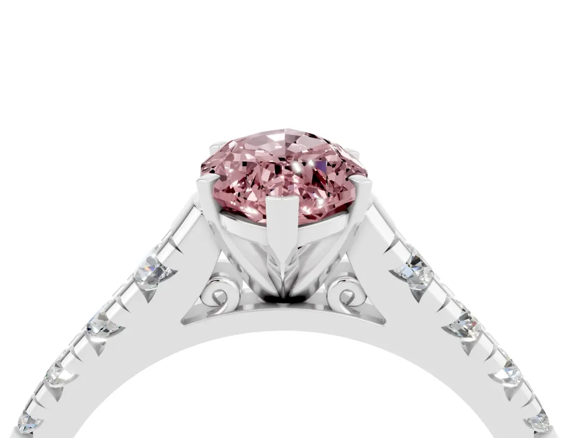 Marquise Cut Morganite Cathedral Solitaire Ring with Round Pavé Band Silver