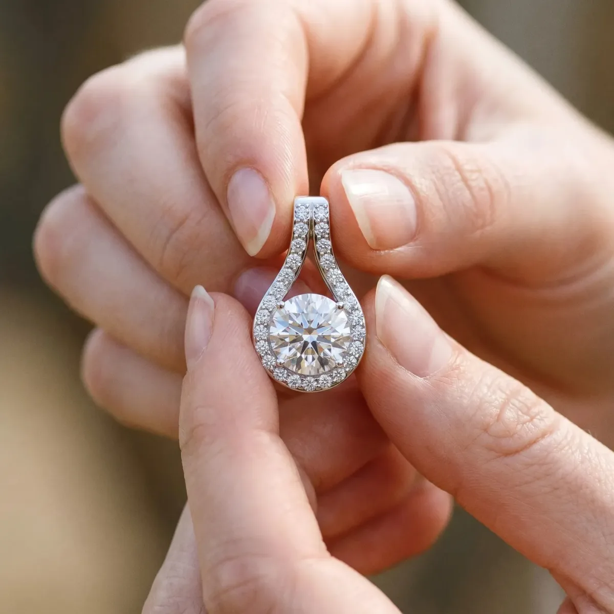 Round Halo Prong Set Pendant White gold