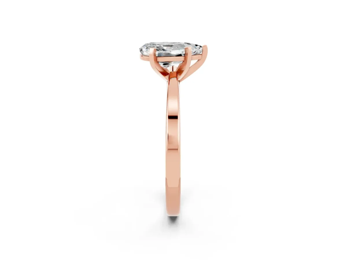 Pear Cut Moissanite Solitaire Engagement Ring with Classic Band and Four-Prong Setting Rose gold