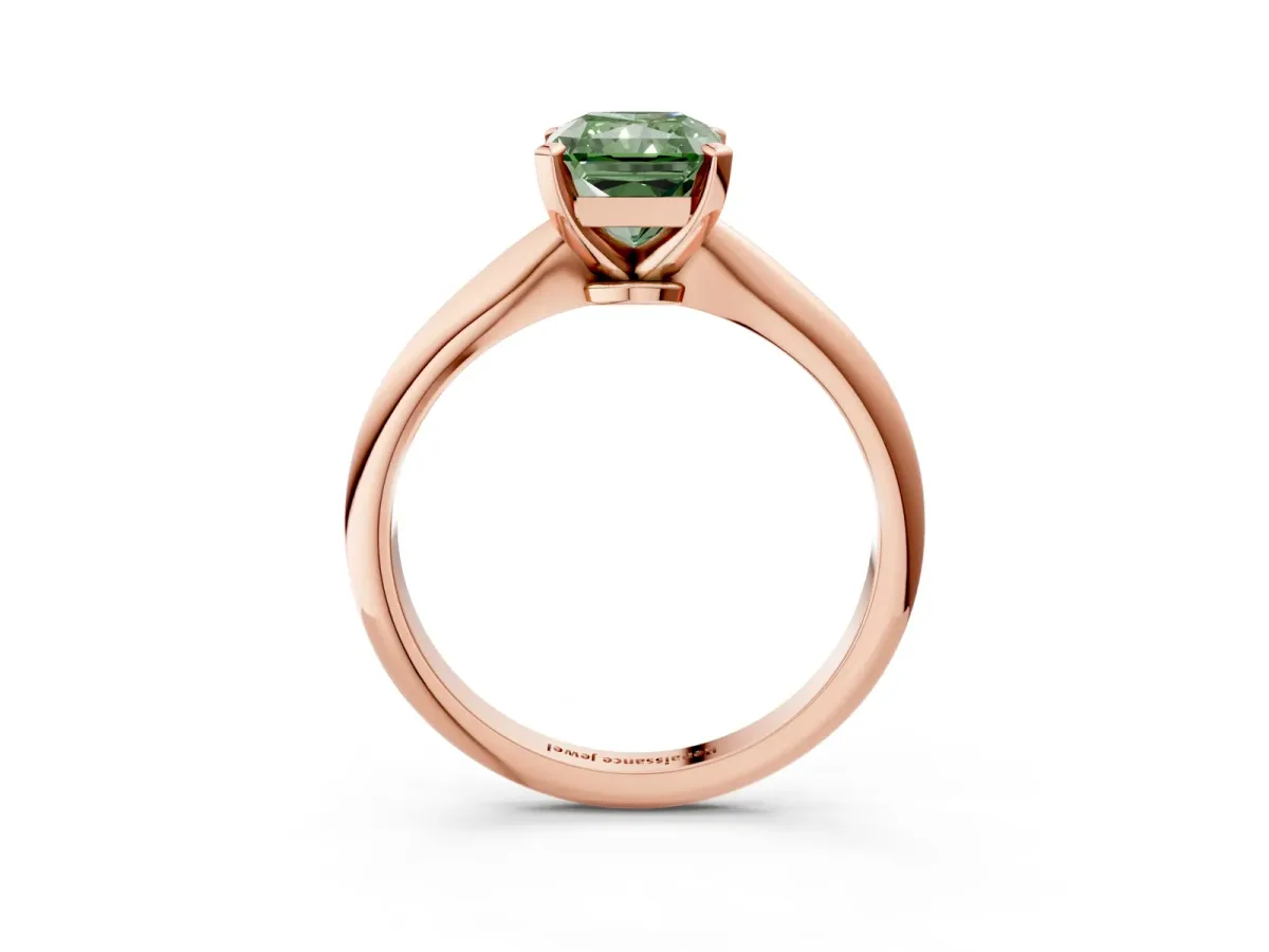 Fancy Green Radiant Cut Diamond Solitaire Engagement Ring with Classic Band and Four-Prong Setting Rose gold