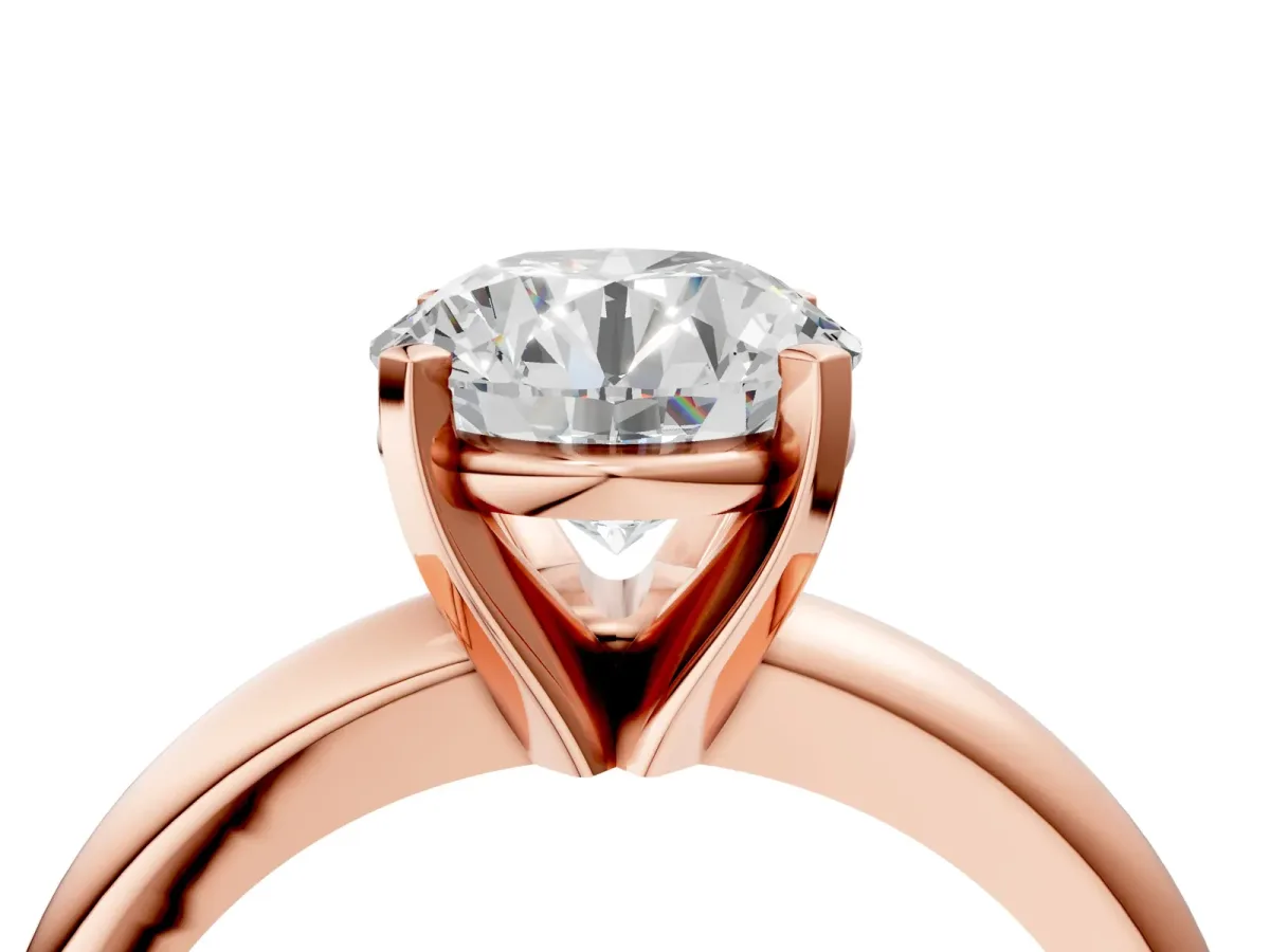 Round Cut Diamond Solitaire Engagement Ring with Round Band and Four-Prong Setting Rose gold