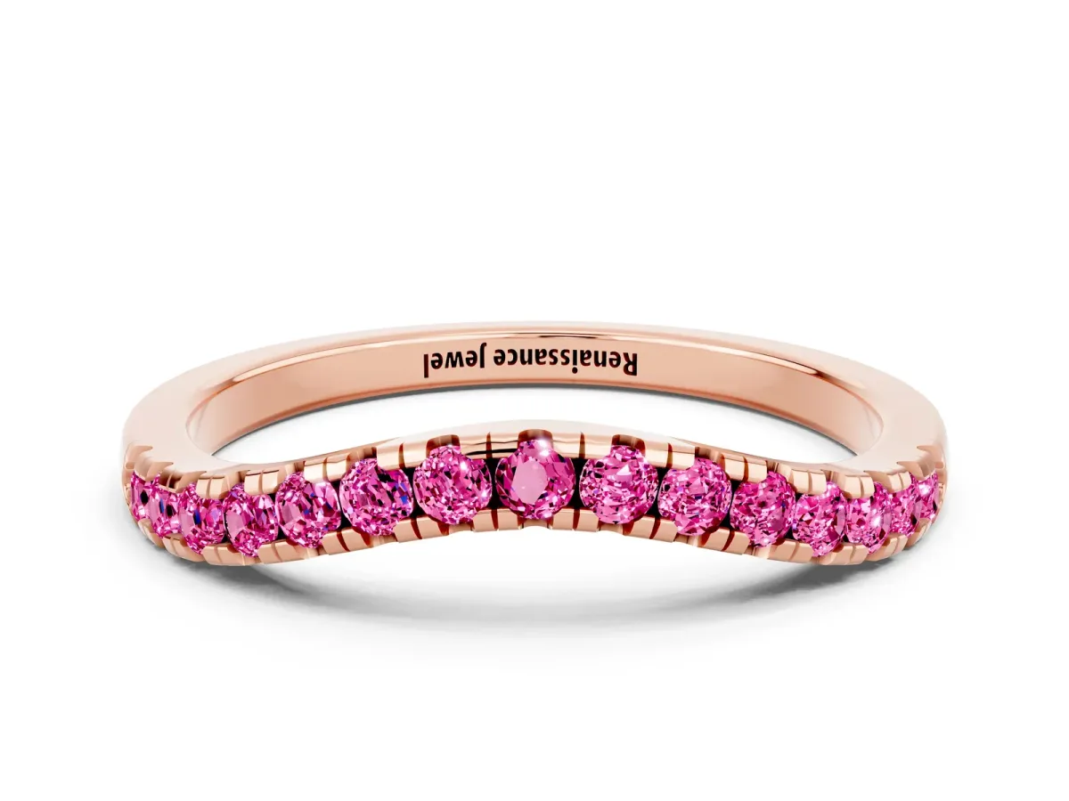 Pink Sapphire Pavé Curved Wedding Band Rose gold