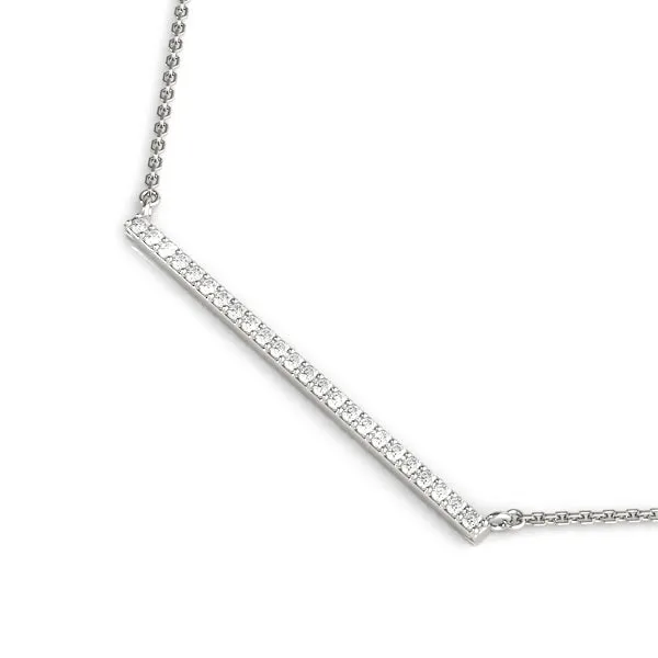 Pavé Round Diamond Bar Necklace with Prong Setting White gold