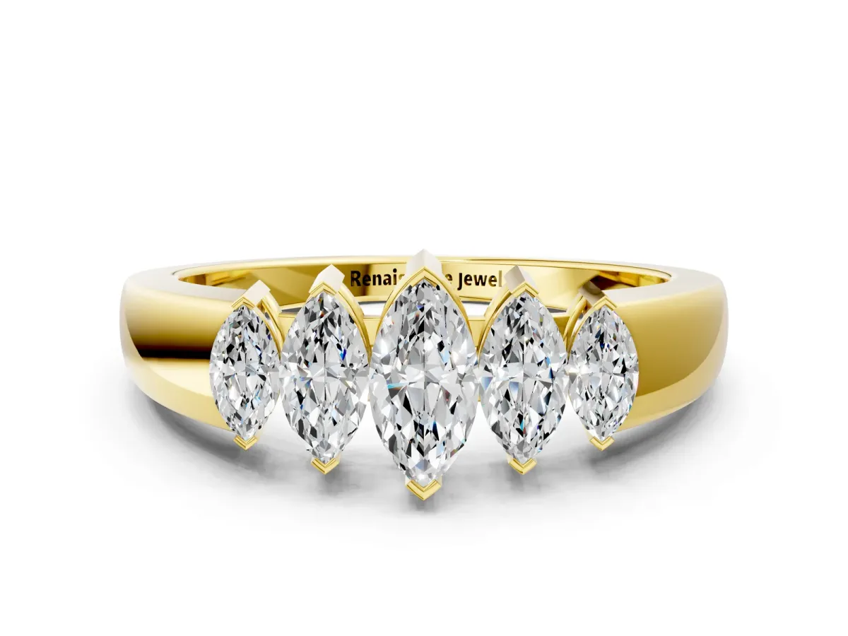 Five-Stone Marquise Diamond Bar Set White Gold Band Yellow gold
