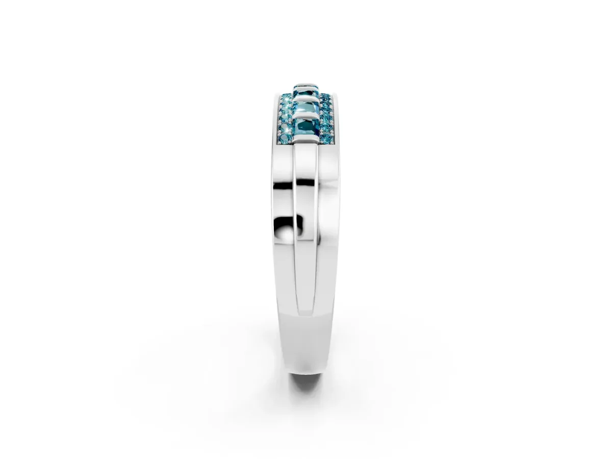 Bar-Set Princess Cut Blue Topaz Pavé Band Silver