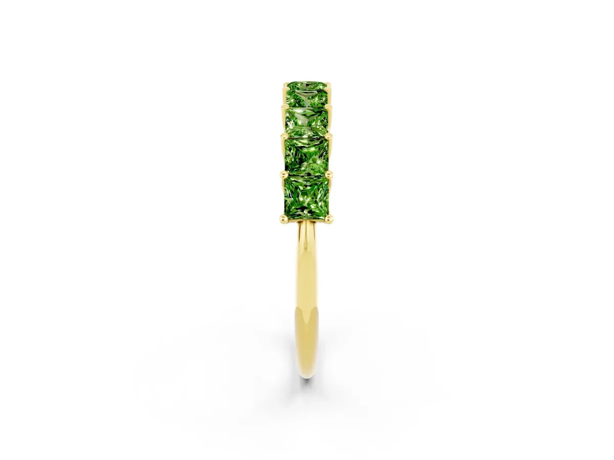 Princess Cut Peridot Channel-Set Eternity Band with Prong Setting Yellow gold