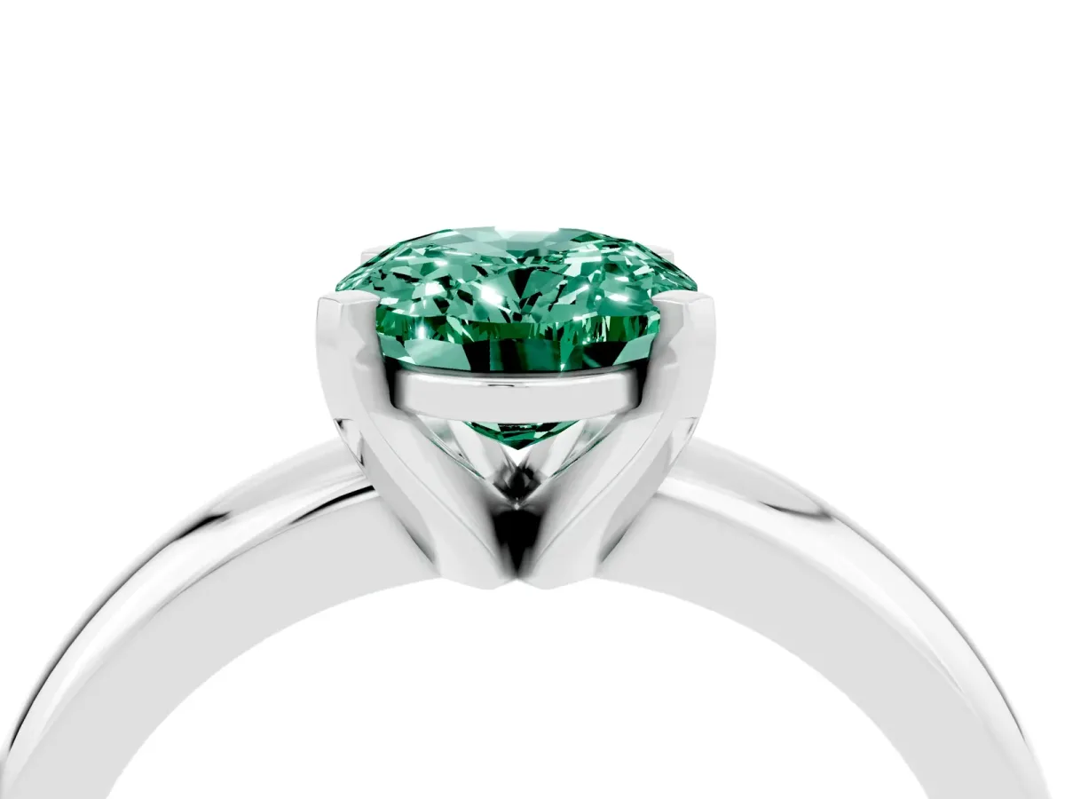 Oval Cut Green Sapphire Solitaire Engagement Ring with Round Band and Four-Prong Setting Platinum