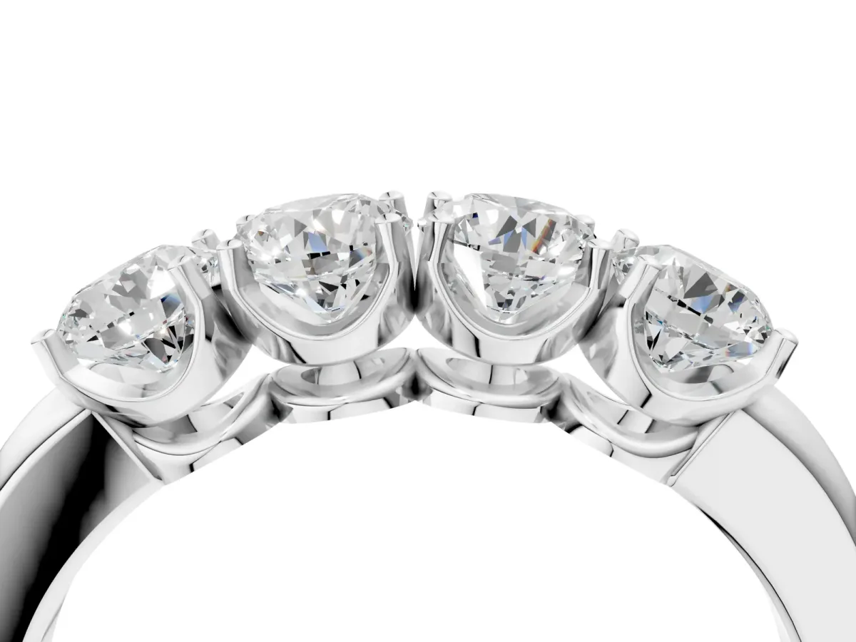 Four-Stone Round Cut Diamond Prong-Set White Gold Band Silver