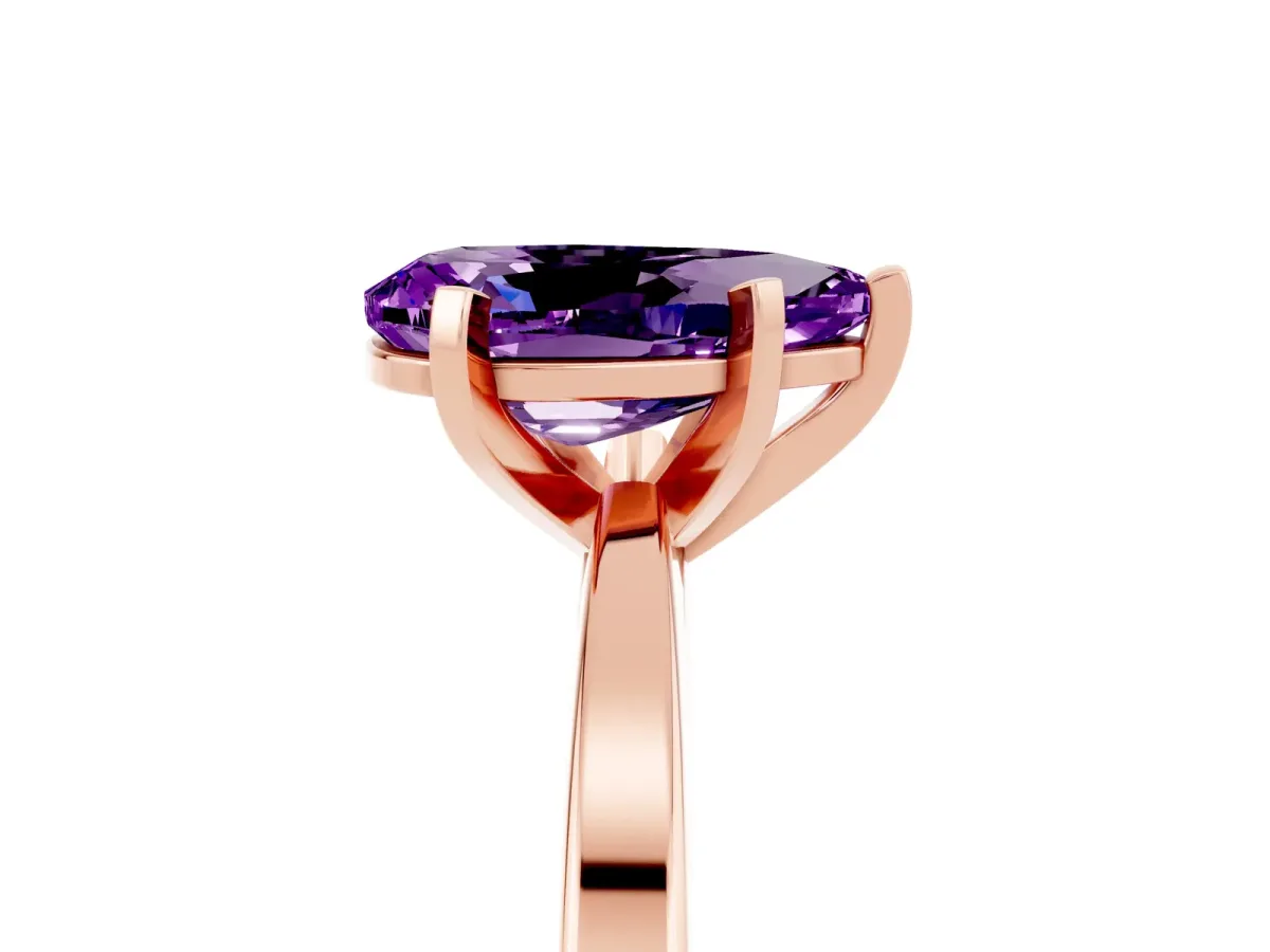 Pear Cut Amethyst Solitaire Engagement Ring with Classic Band and Four-Prong Setting Rose gold