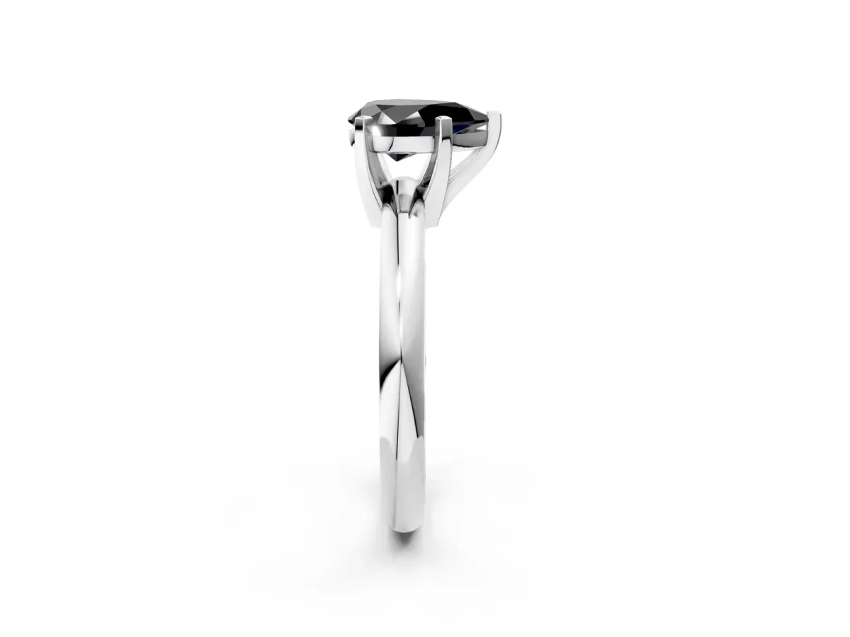 Fancy Black Pear Cut Diamond Solitaire Engagement Ring with Round Band and Four-Prong Setting White gold