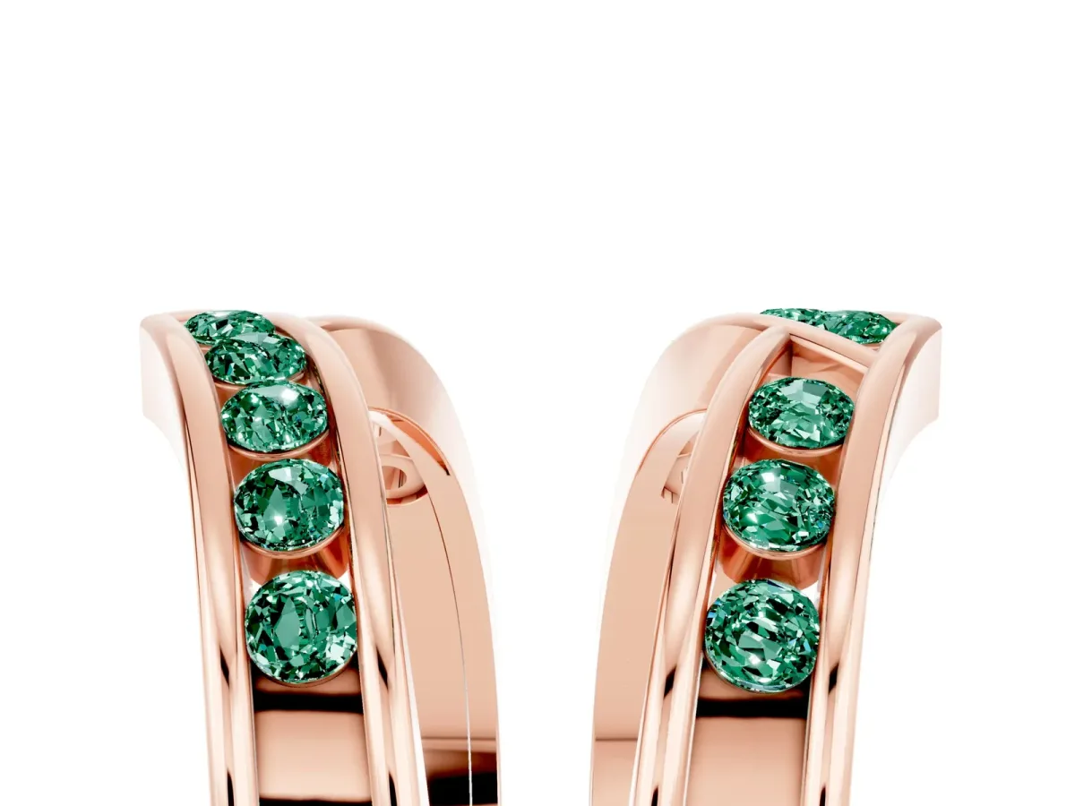 Round Green Sapphire Channel-Set Chevron Band Rose gold