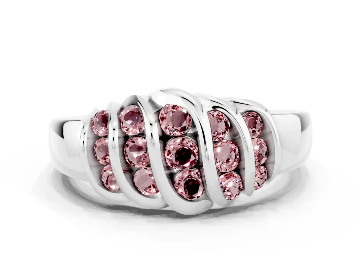 Round Morganite Multi-Row Crossover Band Silver