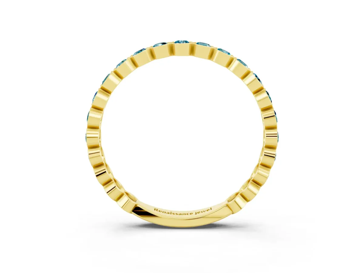 Round Blue Topaz Bezel Set Eternity Band Yellow gold
