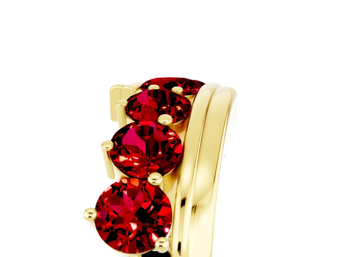 Round Ruby Wave Band with Channel and Shared Prong Setting Yellow gold