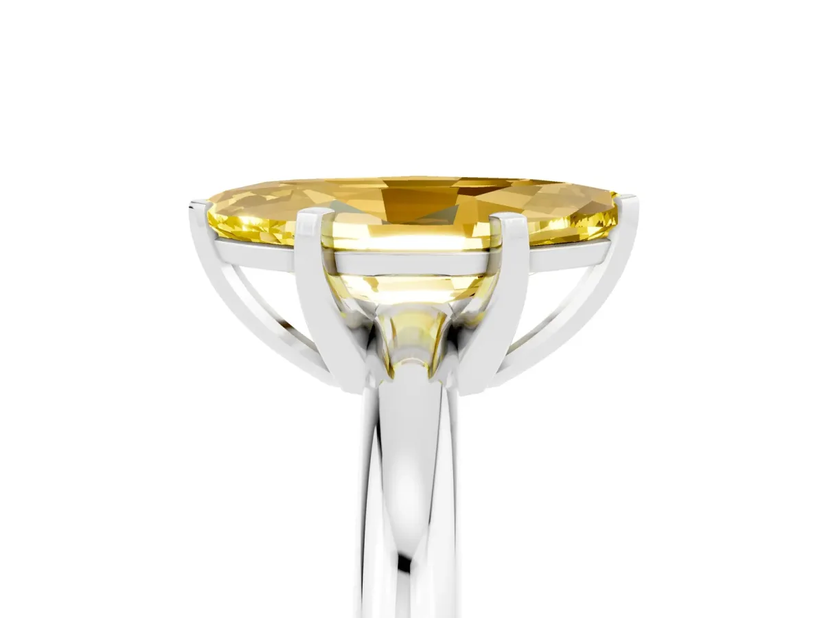 Marquise Cut Yellow Sapphire Solitaire Engagement Ring with Round Band and Four-Prong Setting Silver