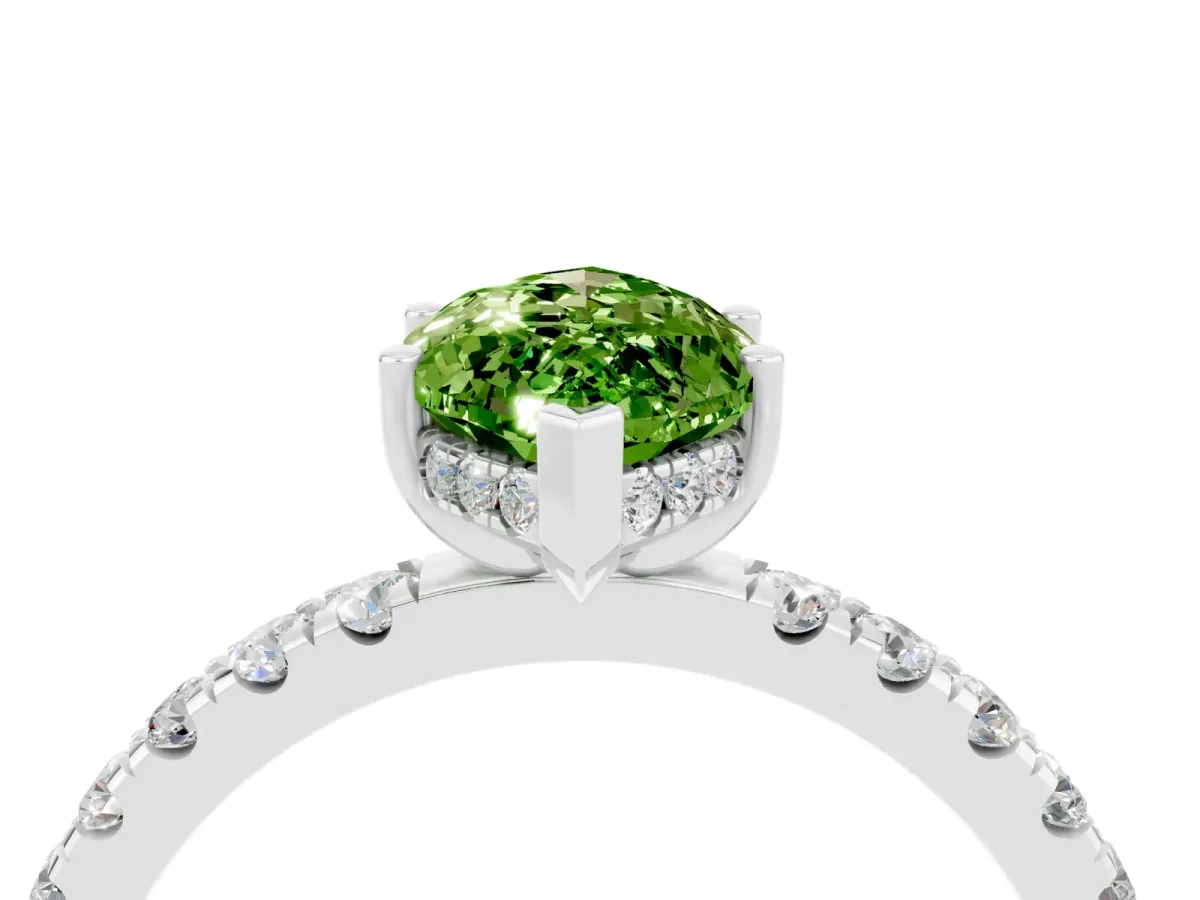 Marquise Cut Peridot Pave Band Solitaire Ring with Round and Prong Setting White gold