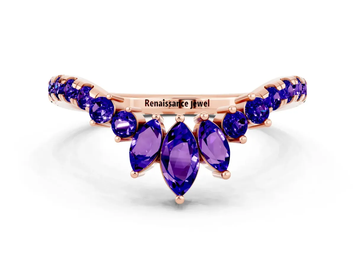 Chevron Marquise and Round Tanzanite Open Band with Prong Setting Rose gold