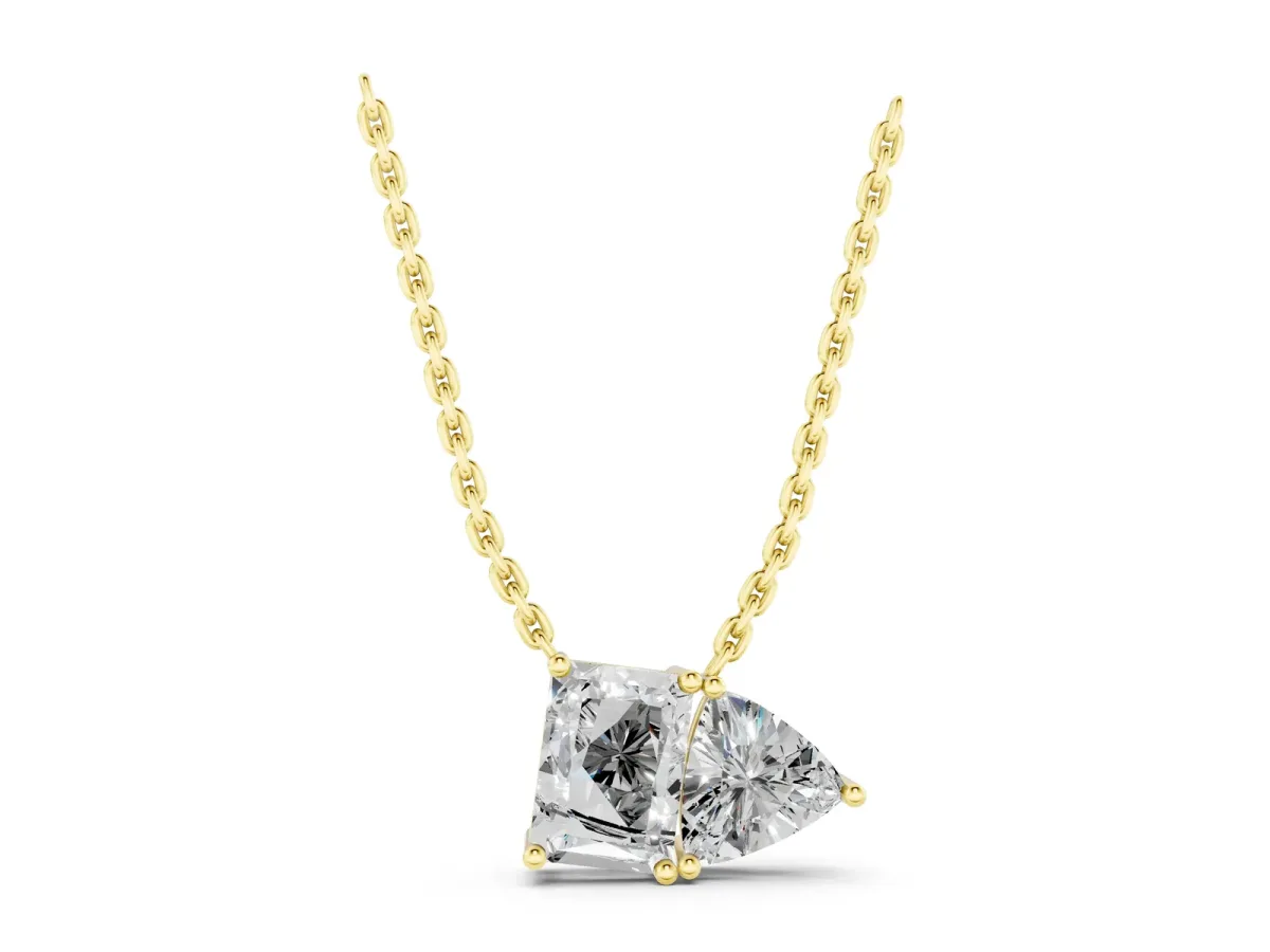 Radiant and Trillion Diamond Two-Stone Pendant with Prong Setting Yellow gold