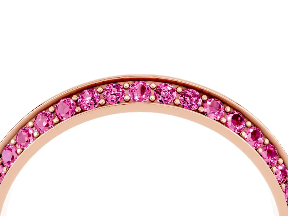 Double Row Pavé Round Pink Sapphire Eternity Band with Channel Setting Rose gold