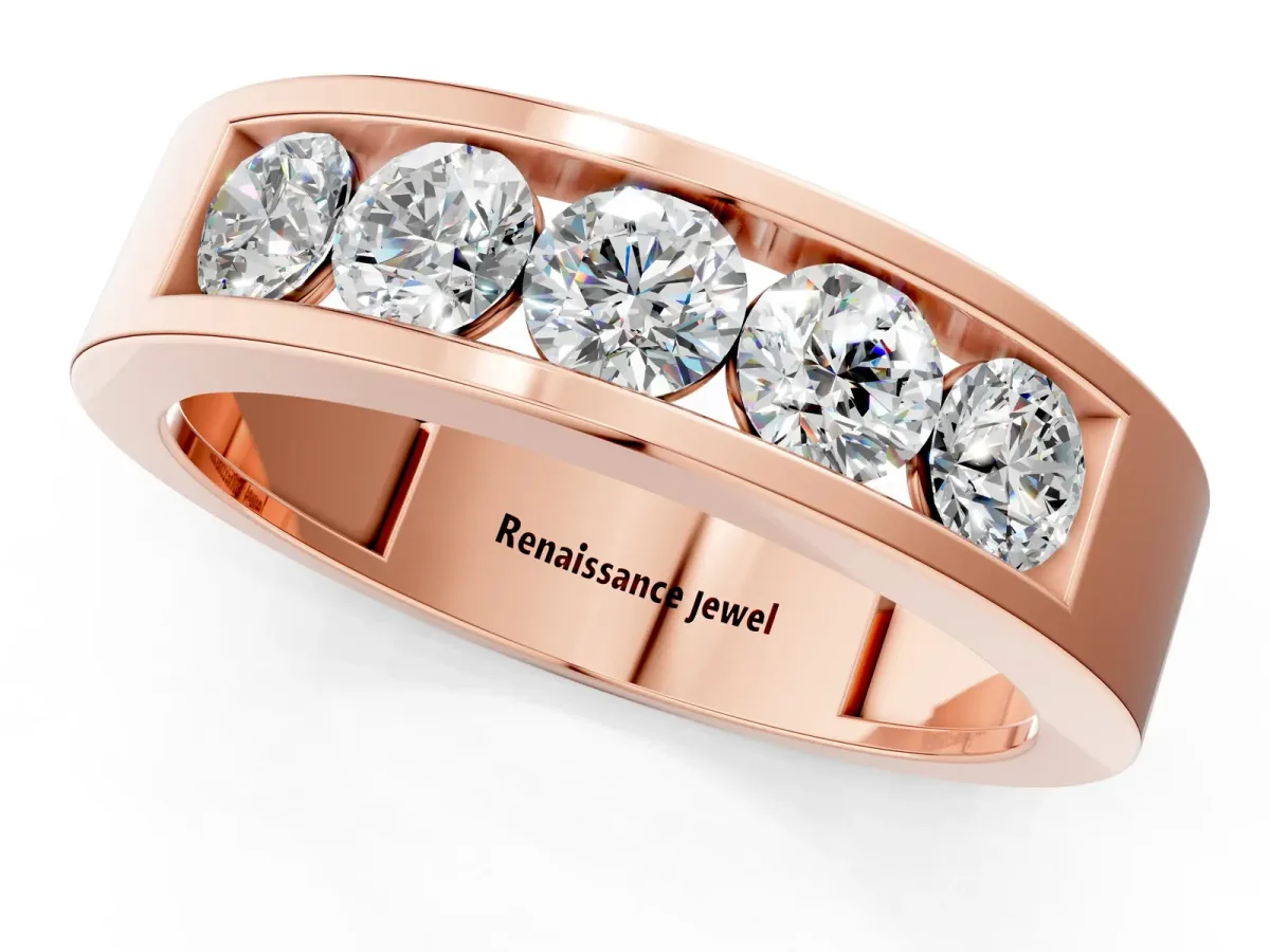 Round Diamond Linear Channel Mens Band Rose gold