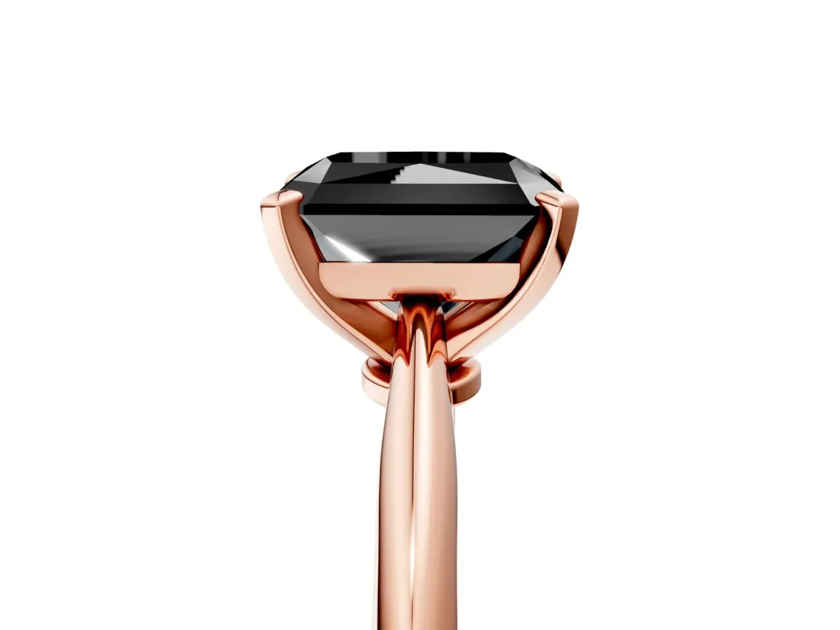 Fancy Black Radiant Cut Diamond Solitaire Engagement Ring with Classic Band and Four-Prong Setting Rose gold