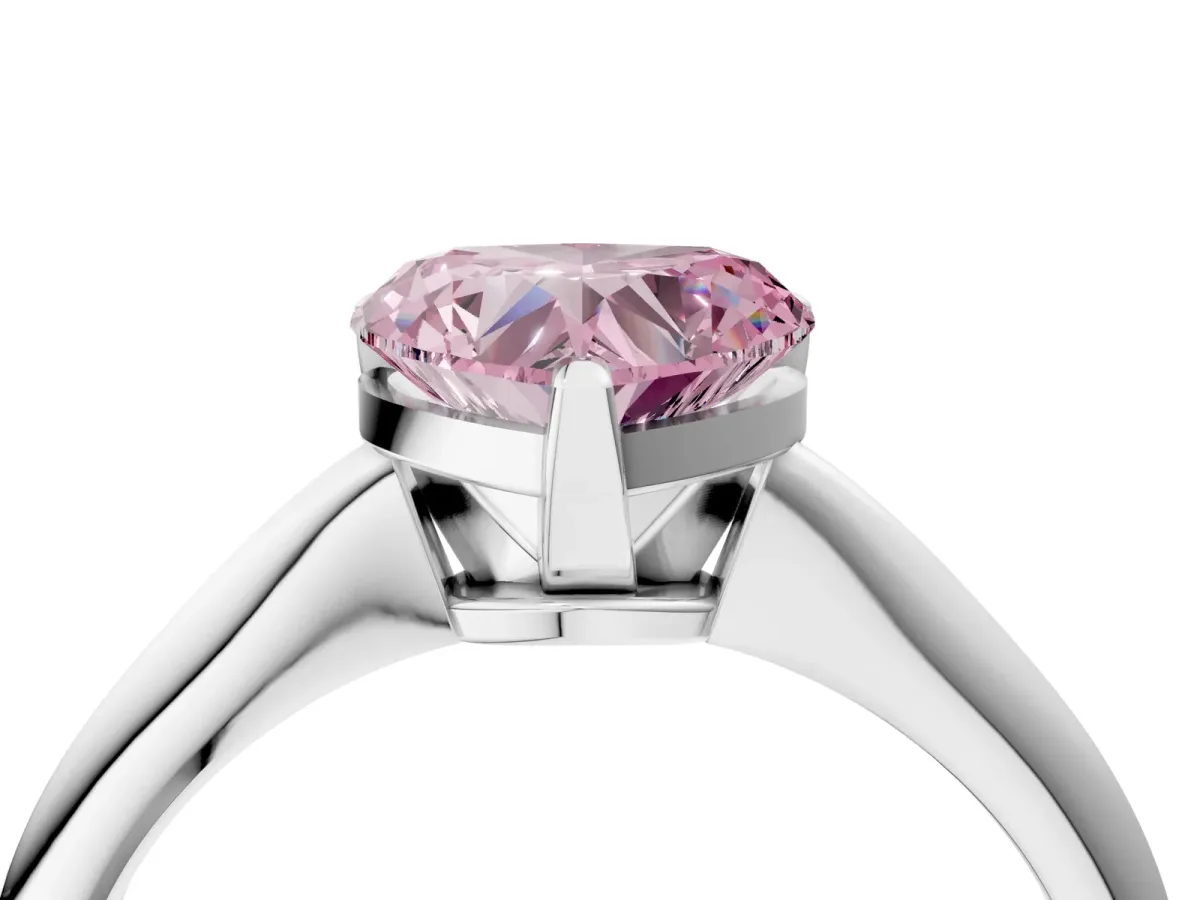 Fancy Pink Heart Cut Diamond Solitaire Engagement Ring with Classic Band and Four-Prong Setting Silver